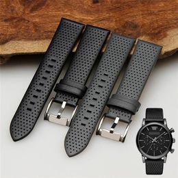 Watch Bands Durable Genuine Leather Watchband 20mm Black Breathable Strap For AR1735 AR1736 AR1737 Carbon Fibers MEN&WOMEN Stock221J