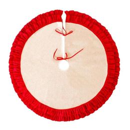 48 Inch Linen Burlap Christmas Tree Skirt Plaid Ruffle Edge Border Round Mat Xmas Decor249O