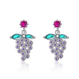 Stud Earrings Summer Purple Grape Zircon Cute Fruit Earring For Women Girls Fashion Jewellery