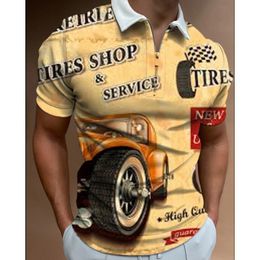 DIY Clothing Customised Tees & Polos Car letter printing short sleeved casual round neck pure cotton T-shirt men's zipper POLO shirt