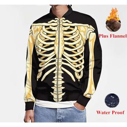 Y2k Autumn Winter New Mens Skull Print Flannel Oversized Bomber Jackets Outwear Waterproof Jacket Men Coat Clothes Blouson Homme