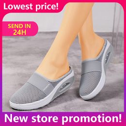 Slippers Women Walking Shoes Air Cushion Slip-On Orthopaedic Diabetic Ladies Platform Mules Mesh Lightweight Slipper Wedge Female Sneaker 230926