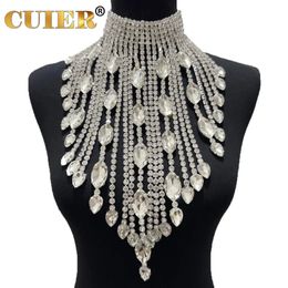 Chokers CuiEr SS28 Stunning Crystal AB Long Lrregular Tassel Necklace for Women Choker Jewellery Shiny Glass Rhinestones Wedding Accessory 230927