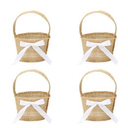 Gift Wrap 4pcs Lovely Candy Storage Case Bag Beautiful Wedding Party Exquisite Linen Flower Basket Decoration284D