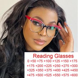 Sunglasses Half Frame Square Anti Blue Light Women Reading Glasses Red Leopard Eyeglasses TR90 Fashion Computer