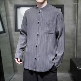 Ethnic Clothing 2023Fall Crewneck Men's Striped Long Sleeve Shirt Jacket Chinese Traditional Tang Suit Hanfu Casual Loose Stand-up Collar