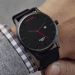 Wristwatches MILER Mens Watches Casual Men Watch Leather Band Quartz Sports Horloge Heren Montres Homme Reloj Hombre304L