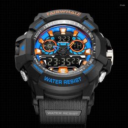 Wristwatches Mark Fairwhale Fashion WristWatch Mens Sports Chronograph Waterproof Cool Black Electronic Watch Boy Gift Free Shopping 2023