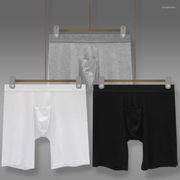 Underpants Mens Underwear Modal Long Boxers Loose Solid Colour Mid-Waist