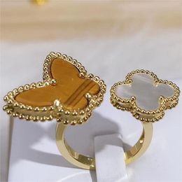 fashion love sweet clover butterfly designer band rings for women mother of pearl cute charm elegant ring wedding party jewelry nice gift