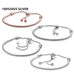 Original Charm Chain Bracelet 100% 925 Sterling Silver Adjust Slide Bangle For Women's Fashion Classic High Quality DIY Jewel258Z