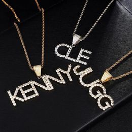 Hip Hop Initial Name Zircon Iced Out Letters Pendants & Necklaces For Men Jewellery With Gold ColorRope Chain Gifts Colgante1266v