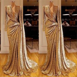 Sexy Deep V-Neck Formal Evening Gowns 2020 Design Saudi Arabic Sequins Prom Party Dress Gown Robe De Soiree Sexy Deep V-Neck Forma320S