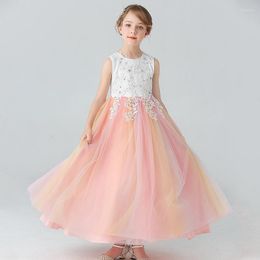 Girl Dresses 4-14 Year Old Girl's Formal Party Dress Sleeveless Mesh Embroidery Holiday Communion Princess Sequin Long Dres