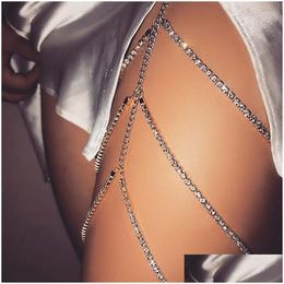 Anklets Rhinestones Leg Thigh Chain Shiny Women Y Body Harness Jewelry Beach Mti Layers Gold Color Chains Drop Delivery Dh8Gh