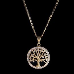 14K Gold Plated Iced Out Tree Of Life Pendant Necklace Micro Pave Cubic Zirconia Diamonds Rapper Singer accessories2837