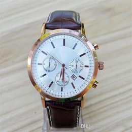 Fashion Brand Men's Leather Strap Watch Popular Date Calendar Quartz 3 Dials Decoration Business Men WristWatch232t