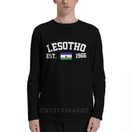 Men's T Shirts Cotton Lesotho Flag With EST. Year Long Sleeve Autumn Men Women Unisex Clothing LS T-Shirt Tops Tees