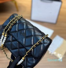 Classic Flap Shoulder Bag Designer Leather Vintage Diamond Lattice Quilted Thick Pearl Gold Chain Crossbody Capacity