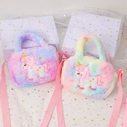 Evening Bags Little Girl Cute Plush Unicorn Purse Baby Girl Fluffy Shoulder Bag Kids Handbag Furry Crossbody Bags For Girls 230927