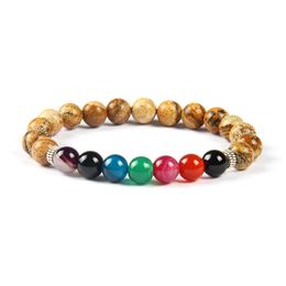 New Design High Quality Picture Stone Beads 7 Chakra Healing Stone Yoga Class Meditation Bracelet for Couples Gift295o