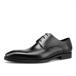 Dress Shoes Mens Cowhide Leather Business Casual Lace-up Pointed Toe Black Derby Gentleman Formal Man Office Wedding