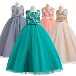 Girl Dresses Junior Girl's Long Party Dress For Wedding Birthday Ceremonies Apllique Tulle White Pink Champagne Blue Gala Gown 5-14Y Kids