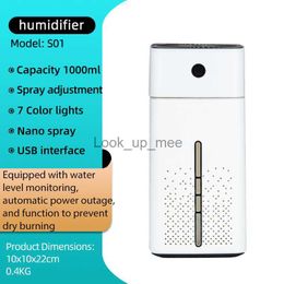 Humidifiers USB Portable Mini Humidifier 1000ml Suitable for Bedrooms Office Desktops and Homes With 2 Cold Fog Modes and 7 Colour Lights YQ230927