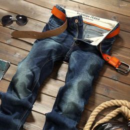 Men's Jeans Mens Autumn Cotton Scratch Pattern Zipper Trousers Loose Casual Retro Denim Straight-Leg Pants