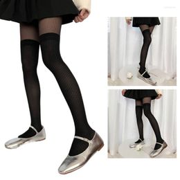 Women Socks Black White Temptation Sheer Mock Suspender Tights Pantyhose Stockings Cool Over The Knee Stripe Drop