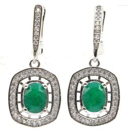 Dangle Earrings 34x14mm Real 6.2g 925 Solid Sterling Silver Arrival Green Emerald Created Tanzanite