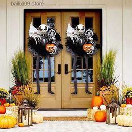 Decorative Flowers Wreaths 2023 Halloween Wreath Front Door Horror Atmosphere Decoration Hanging Ring Horror Props Ornament Home Bar Decor Party T230927