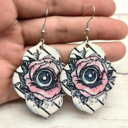 Dangle Earrings Rose Floral Blooming And Eyeball Print Morocco Wooden For Women Unique Jewelry Wholesale