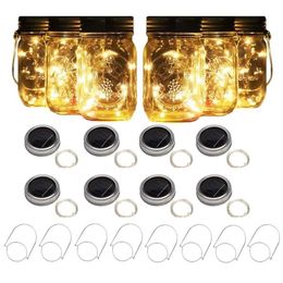 8 Pack Solar Mason Jar Lights with 8 Handles 10 Led String Fairy Firefly Lights Lids Insert for Regular Mouth Jars Garden decor Y22108