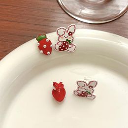 Backs Earrings Strawberry Fruits Asymmetric Fake Piercing Funny Little White With Clips