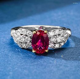 Cluster Rings 2023 925 Silver Ring Set With 5 7mm Pigeon Blood Ruby Deluxe Full Diamond For Daily Wear