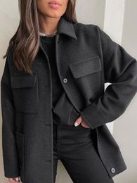 Women's Wool Blends Jyate Vintage Loose Woolen Coat Singlebreasted Lapel Autumn Winter Casual Midi Length Fall Shirts 2023 230926