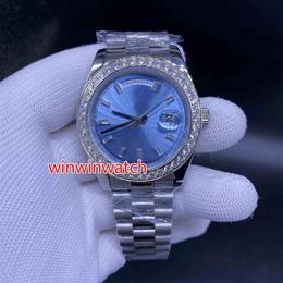 luxury mens diamond watches automatic mechanical watch stainless steel blue dial Watches small Diamond Bezel Wristwatches 40MM307i