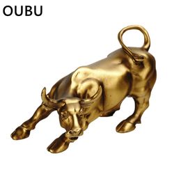 Decorative Objects Figurines OUBU Resin Gold Wall Street Bull OX Statue Ornament Office Desk Decorative Living Room Interior Home Decoration Accessories 230926