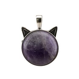 Lockets Vintage Crystal Pendant Cat Head Shape Diy Jewellery Material Healing Gem Holiday Gift For Friends Jewellery Necklaces Pendants Dhve3