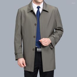 Men's Trench Coats Jackets 2023 Spring Single Breasted Medium-Long Coat Male Solid Color Khaki Windbreaker Daily Casual