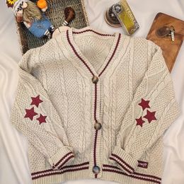Womens Knits Tees Retro Star Print Knitted Cardigan College Style Cute Button Vneck Longsleeved Jacket Autumn Y2K Loose Casual Sweater 230927