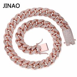 JINAO 14mm Iced Out Chain Zircon Miami Men Cuban Link Necklace Copper Choker Bling Hip Hop Jewellery Gold Rosegold 16-30''280N