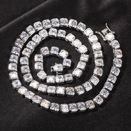 6mm 1 Row Solitaire Tennis Chain Necklace Silver Finish Lab Diamonds Cubic Zircon Earring Men Women gift Jewellery 16-22inch242j