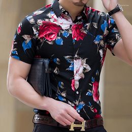 Men's Casual Shirts M-7XL Summer Fashion Mens Shirt Slim Fit Short Sleeve Floral Clothing Cotton Plus Size Flower