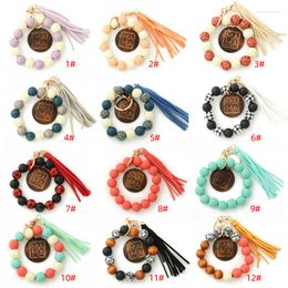 Keychains Wooden Beads Keychain Leopard Print Bracelet Keyring Ins Lovely Cute Multi-color Key Ring Creative Chain Gifts