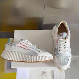 Famous Designers Design Brand Shoes Rainbow Series Mesh Coloured Casual Sports Shoes Fully Handmade Sewn Mark Thread Breathable Mesh Lining Casual Women's Shoes