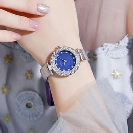 Womens Watches Fashion Romantic Diamond Watch Blue Mesh Strap Hand Clock Trendy Schoolgirl Female College Luxury Wristwatch 230927