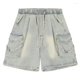 Men's Shorts Fashion Vintage Oversized Hip Hop Cargo Short Jeans With Big Pockets High Street Retro Baggy Denim Elastic Waist