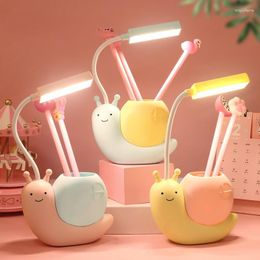 Table Lamps Snail Shape USB Charging Student Learning Eye Protection Lamp Pen Holder Girls Bedroom Decoration Decorative Gift